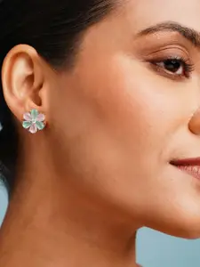 ABDESIGNS Silver-Plated Floral Shaped Artificial Stones Studs