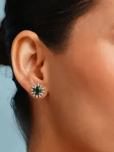 ABDESIGNS Silver Plated AD Studded Classic Studs Earrings