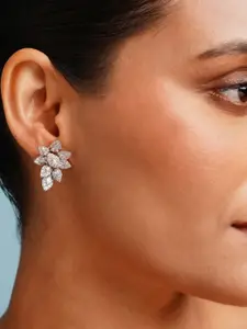 ABDESIGNS Elegant Silver Plated AD Studded Classic Studs Earrings