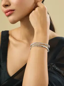 Kushal's Fashion Jewellery White Set Of 2 Rhodium-Plated Party Cubic Zirconia Bangles