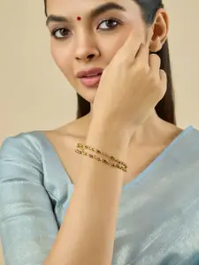 Kushal's Fashion Jewellery Ruby-Green Set Of 2 Gold-Plated Ethnic Antique Bangles