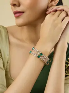Kushal's Fashion Jewellery Green Set Of 2 Rhodium Gold-Embellished Bridal Zircon Bangles