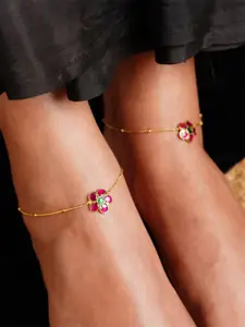 ABDESIGNS Set Of 2 Gold-Plated Kundan Studded Anklet