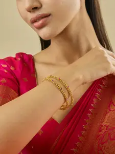 Kushal's Fashion Jewellery Ruby Gold-Plated Ethnic Antique Bangles