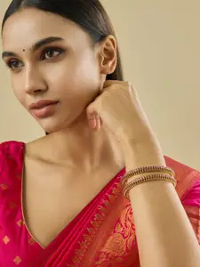 Kushal's Fashion Jewellery Ruby Gold-Plated Ethnic Antique Bangles