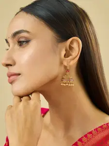 Kushal's Fashion Jewellery Ruby Gold-Plated Ethnic Antique Dome Shaped Jhumkas Earrings