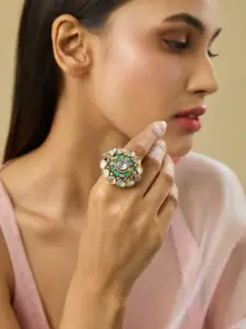 Kushal's Fashion Jewellery Embellished Bridal Mint Victorian-Plated Ethnic Kundan Ring