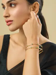 Kushal's Fashion Jewellery Green Gold-Plated Party Zircon Bangles