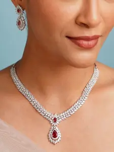 ABDESIGNS Sophisticated Silver Plated American Diamond Necklace