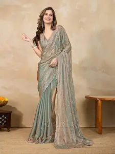 Trendmalls Women's Satin Siroski work Saree with Unstitched Blouse