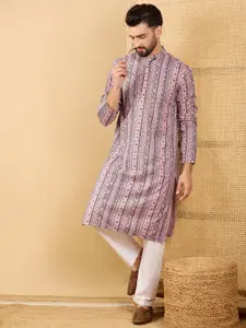 House of Pataudi Geometric Printed Mandarin Collar Straight Kurta