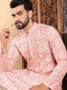 House of Pataudi Ethnic Motifs Printed Mandarin Collar Straight Kurta