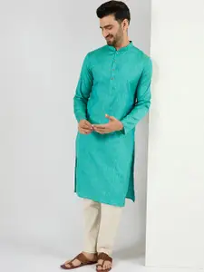 House of Pataudi Mandarin Collar Cotton Straight Kurta