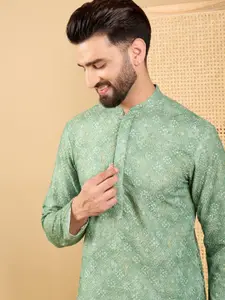 House of Pataudi Bandhani Embroidered Mandarin Collar Thread Work Straight Kurta