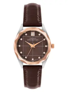 French Connection Women Embellished Dial & Leather Straps Analogue Watch FCB11BRL