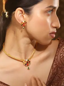Rubans 22K Gold-Plated Multicolor Gemstone Studded Traditional Necklace Set