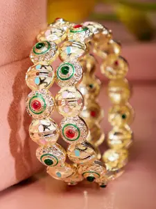 Rubans Set of 2 18K Gold Plated Red & Green Stone and Enamel Work Handcrafted Bangles