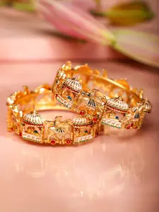 Rubans Set of 2 22K Gold Plated Handcrafted Bridal Bangles with Multicolor Enamel & Stones