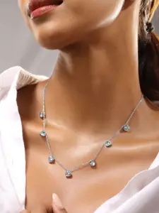 Rubans Rhodium Plated Stainless Steel Tarnish Free Zirconia Heart Charm Necklace