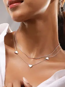 Rubans Stainless Steel Rhodium-Plated Tarnish Waterproof Enamel Heart Layered Necklace