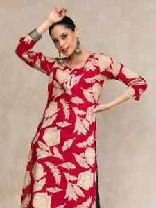 Varanga Floral Printed Notch Neck Straight Cotton Kurta