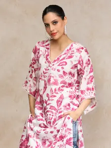 Varanga Floral Printed Bell Sleeves V-Neck Straight Cotton Kurta
