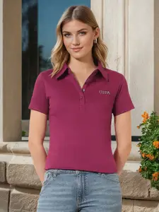 U.S. Polo Assn. Women Women Brand Logo Polo Collar Pure Cotton T-shirt