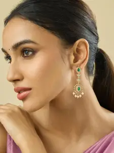 Kushal's Fashion Jewellery Gold-Plated CZ Embellished Bridal Teardrop Shaped Pendant