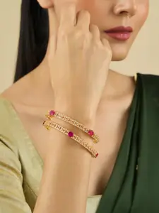 Kushal's Fashion Jewellery Set Of 2 Gold-Plated Cubic Zircon-Embellished Bridal Bangles