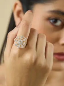 Kushal's Fashion Jewellery  White Rhodium Gold-Plated Cubic Zirconia   Finger Ring