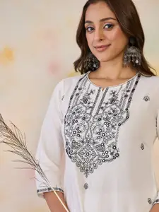 Indo Era Women Floral Embroidered Thread Work Floral Kurta