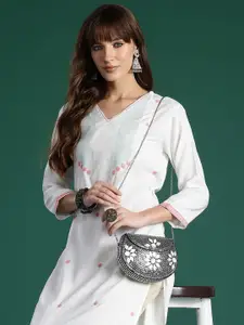 Indo Era Women Ethnic Motifs Embroidered Thread Work Floral Kurta
