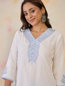 Indo Era Women Ethnic Motifs Embroidered Thread Work Floral Kurta