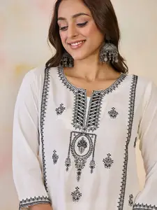 Indo Era Women Ethnic Motifs Embroidered Thread Work Floral Kurta