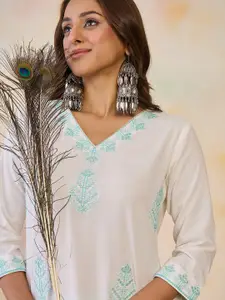 Indo Era Women Floral Embroidered Thread Work Floral Kurta