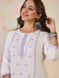 Indo Era Women Ethnic Motifs Embroidered Thread Work Floral Kurta