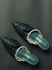 PreciousME Rhinestone Bling Block Heel Mules