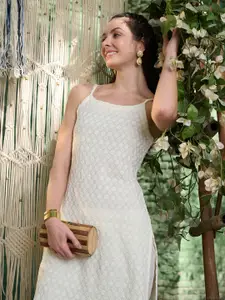 Stylum Women Embroidered Chikankari Lace Frills Bows and Ruffles Dobby Kurta