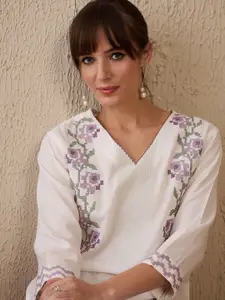 Indo Era Women Floral Embroidered Thread Work Kurta