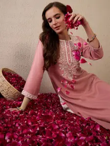 Indo Era Women Floral Embroidered Thread Work Kurta