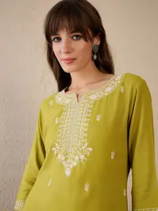 Indo Era Women Ethnic Motifs Embroidered Thread Work Kurta
