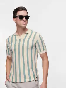 French Connection Men Striped Pure Cotton Polo Collar T-shirt