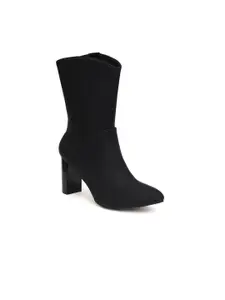 Sherrif Shoes Women Block Heeled Pointed Toe Mid-Top Winter Boots