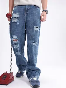 Kook N Keech Men Wide Leg High-Rise Mildly Distressed Pure Cotton Jeans