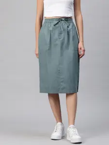 Popnetic Solid Cotton Tailored Skirt with Pocket