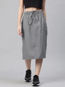 Popnetic Solid Cotton Tailored Skirt with Pocket