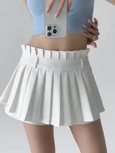 LULU & SKY Women White Mini Skater Skirt