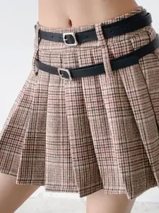 LULU & SKY Women Pleated Flared Skirt with 2 Belts