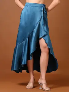V-Mart Women Ruffled Satin A-Line Skirt