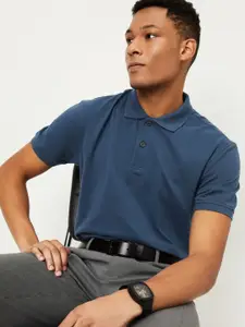 max Men Solid Polo Collar Cotton T-shirt